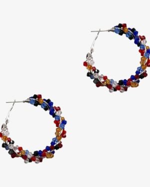 Multicolour Faceted Glass Bead Pierced Hoop Earrings