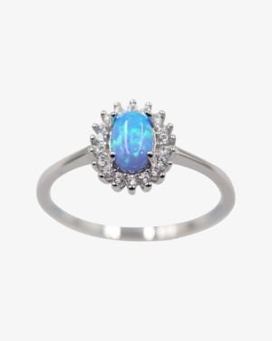 Silver Clear CZ & Blue Opal Ring